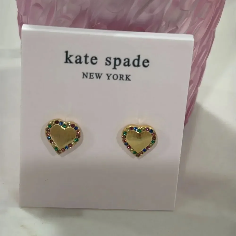 Kate Spade Gold Heart Earrings with stones